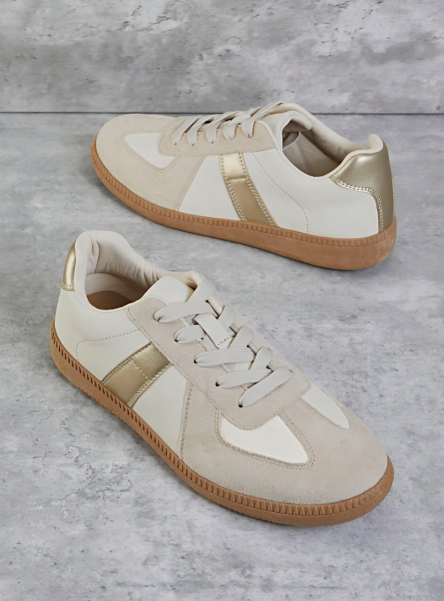 Retro Schnürsenkel Beige Gold Sneaker