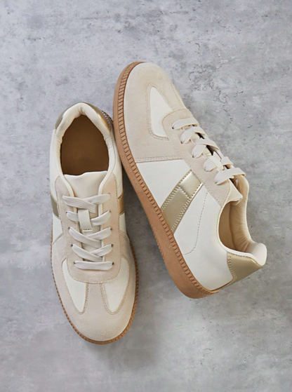 Retro Schnürsenkel Beige Gold Sneaker